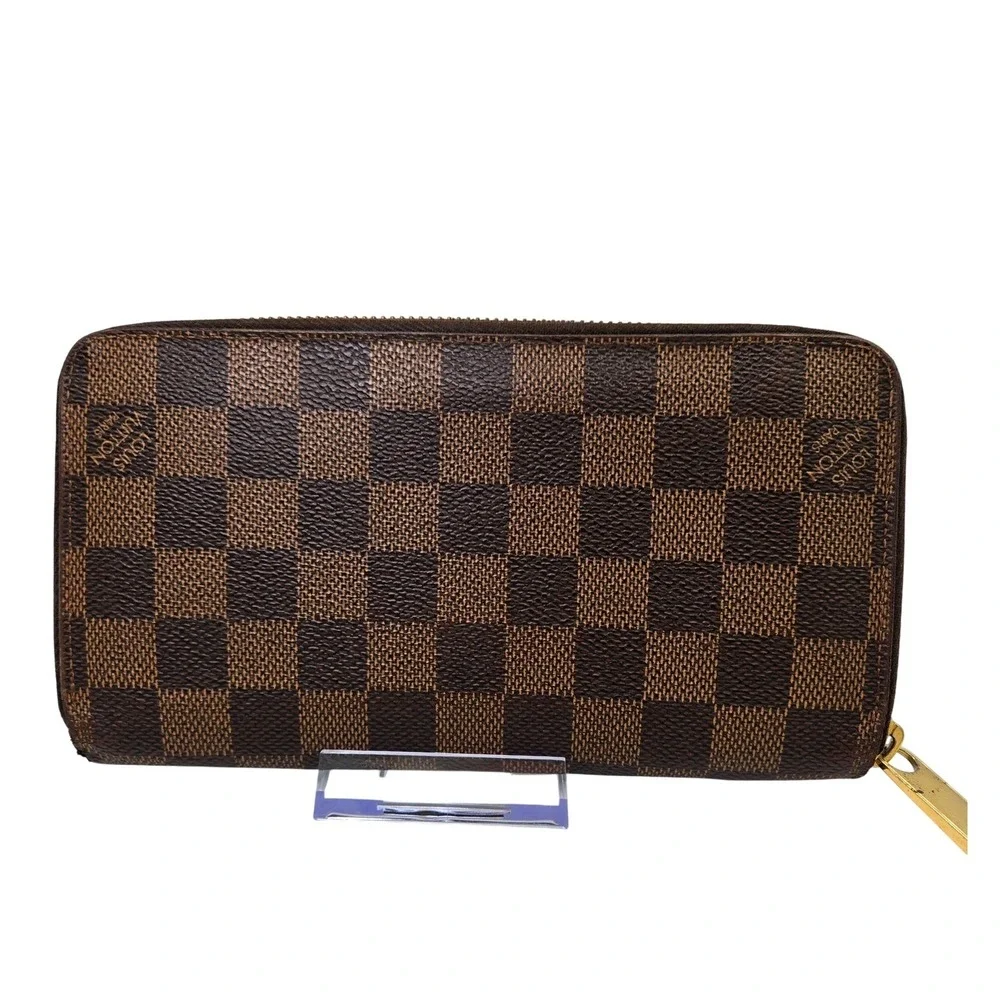 Louis Vuitton Damier Ebene Zippy Wallet Brown Coated Canvas
